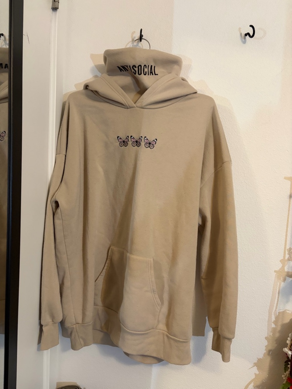 Beige Hoodie with Butterfly Embroidery